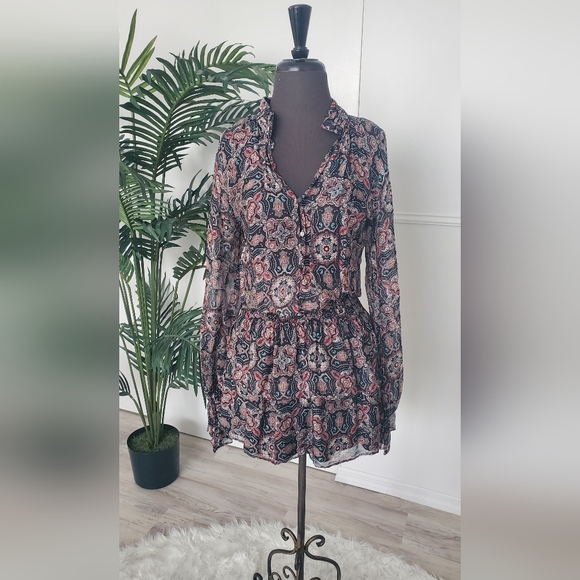 Ramy Brook Printed Collin Button Down Silk Blend Mini Dress Sz XS - Picture 2 of 13